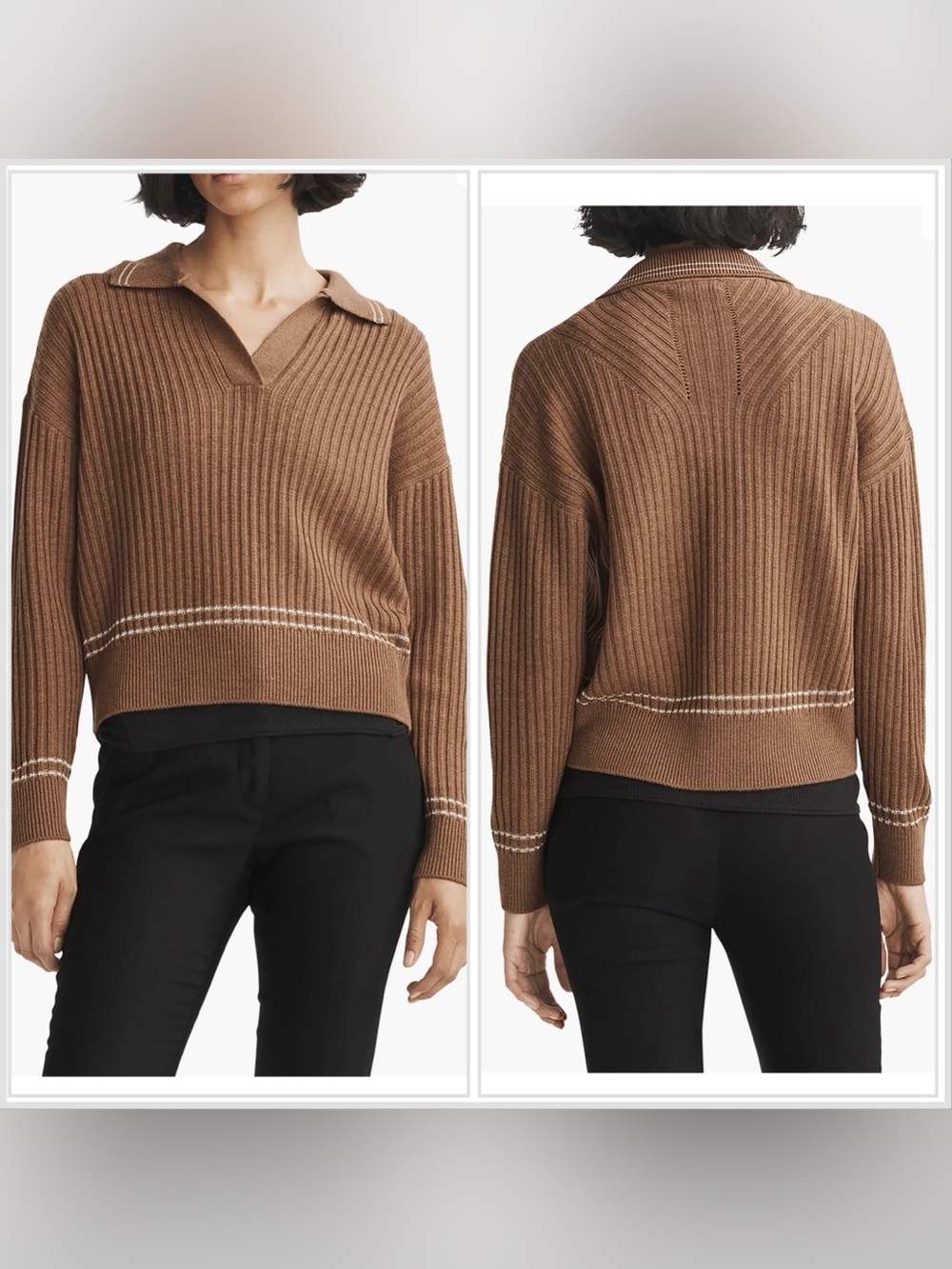 Rag & Bone Monti Rib Polo Sweater 100% Extra Fine Merino Wool Size XS